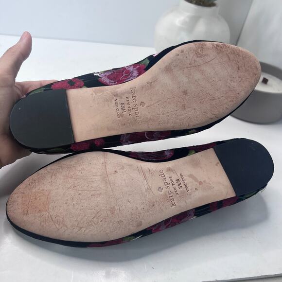 Kate Spade Swinton Floral Embroidered Velvet Ballet Flats Loafers Women's 8.5 M - Picture 9 of 10